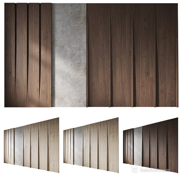 Modern Background Wall Design With Wooden Panels And Concrete Accents 3d model 