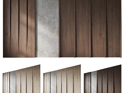 Modern Background Wall Design With Wooden Panels And Concrete Accents 3d model