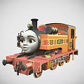 Cartoon Style Train Locomotive With Friendly Face Orange Red Body And Decorative Patterns