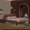 Cozy Kids Bed With Wooden Headboard Pink Bedding Small Nightstand Cloud Decorations And Stuffed Toys