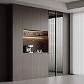 Modern Gray Wooden Sideboard Cabinet With Glass Door LED Lighting And Wine Glasses