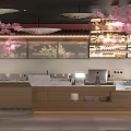 Hotpot Restaurant With Pink Cherry Blossom Decor Hanging Lanterns Display Cabinets And Brick Walls
