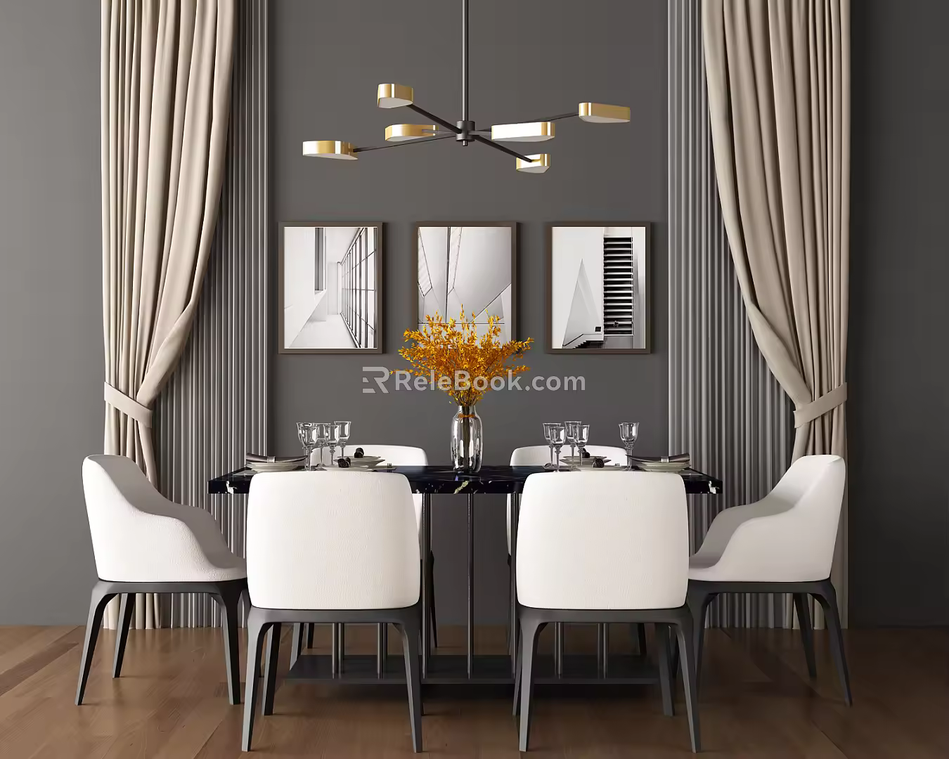 Modern Dining Table and Chair Combination Dining Table Combination 3d model