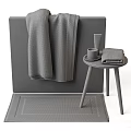 Soft Towels and Daily Washing Essentials for Bathroom with Wooden Side Table Plush Rug