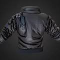 Futuristic Brown Leather Jacket With Glowing Blue Light Strip And Shoulder Details