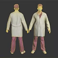 Man In White Coat Pink Pants Pink Cap And Blue Mask Two Angles View