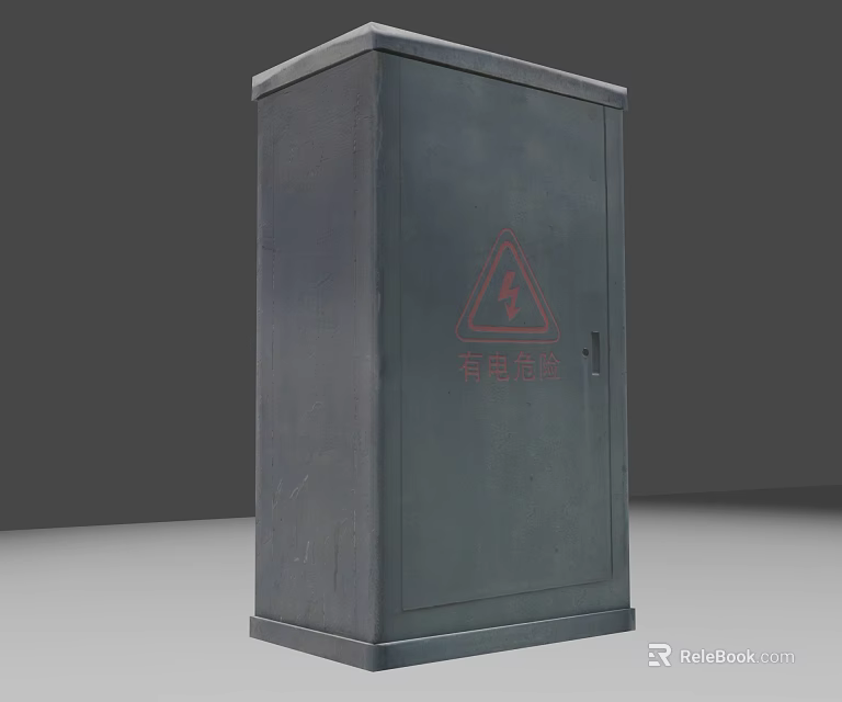Municipal Road Electrical Control Cabinet With Warning Sign And Safety Features 3d model 