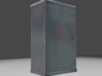 Municipal Road Electrical Control Cabinet With Warning Sign And Safety Features 3d model