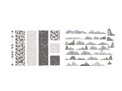Natural Stone And Wood Design Elements With Mountain Shapes And Textures 3d model