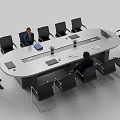 Modern Office Conference Table With Black Chairs Documents Laptop And Potted Plant
