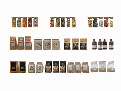 Different Types of Packaged Food Items in Various Containers and Bags 3d model