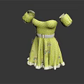 Yellow Polka Dot Dress With Short Sleeves White Belt And Ruffled Hem