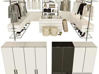 Modern Closet Interior Design With Hanging Racks Drawers Storage Cabinets And Accessories 3d model