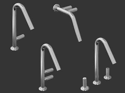 Modern Stainless Steel Faucets Featuring Various Minimalist Designs and Sleek Profiles 3d model
