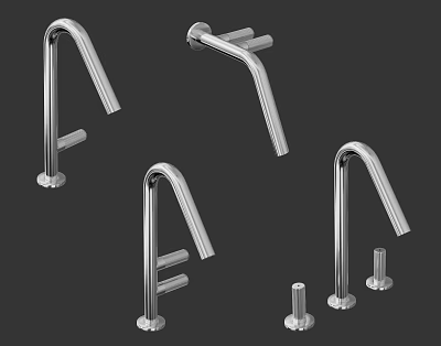 Modern Stainless Steel Faucets Featuring Various Minimalist Designs and Sleek Profiles 3d model