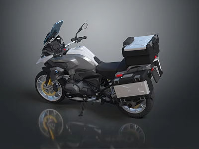 Adventure Touring Motorcycle With Windshield Side Cases Top Case And Silver Gray Finish 3d model