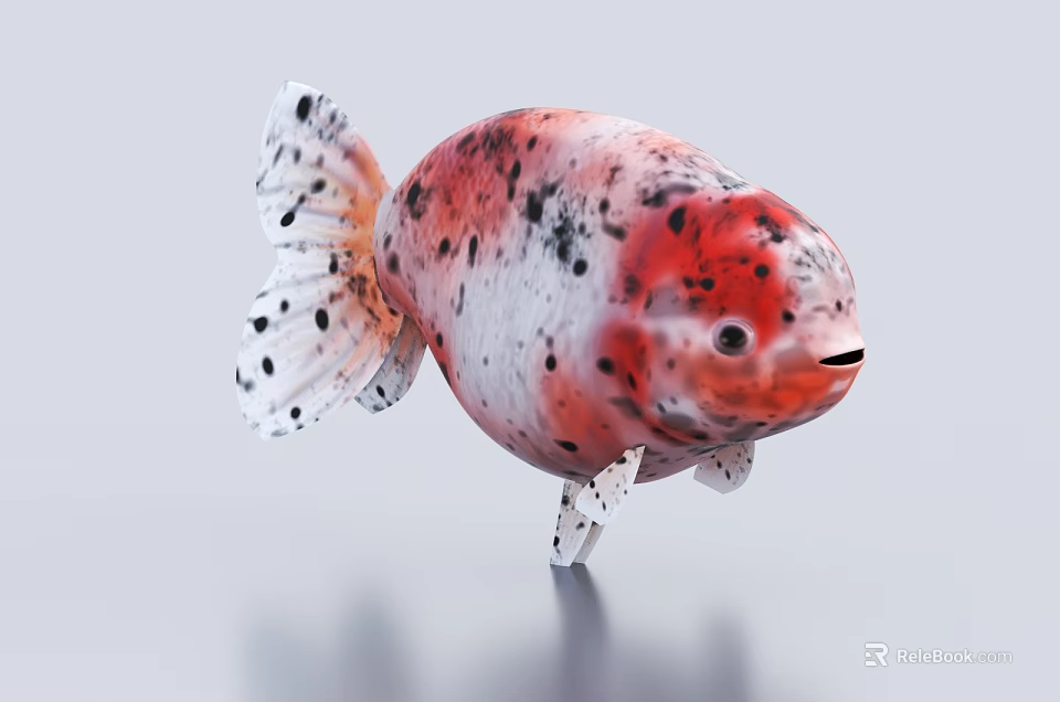 Aquatic Animal Red White Black Spotted Round Body With White Fins Tail And Black Spots 3d model 