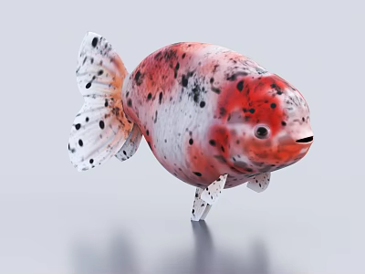 Aquatic Animal Red White Black Spotted Round Body With White Fins Tail And Black Spots 3d model