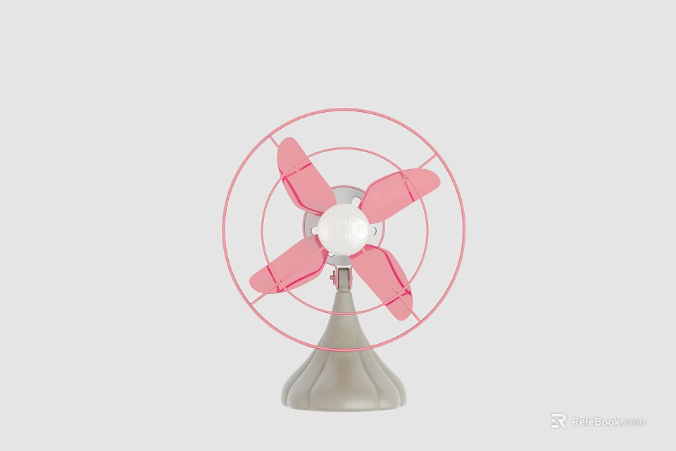 Air Conditioner Fan With Pink Blades Pink Ring White Center And Gray Base 3d model 
