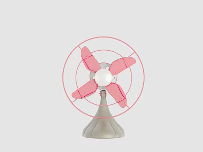 Air Conditioner Fan With Pink Blades Pink Ring White Center And Gray Base 3d model