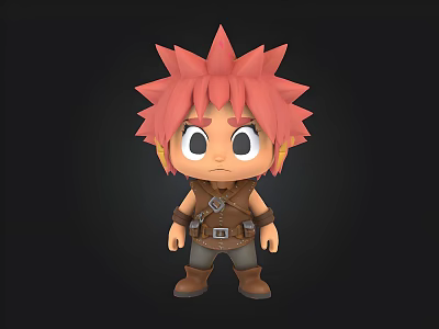 Cute 3D Cartoon Character With Pink Spiky Hair Big Eyes And Brown Outfit 3d model