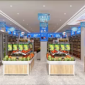 Fresh Fruit Store Interior With Well Arranged Fruit Counters And Blue Member Banners