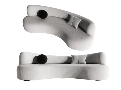 Modern Curved Sectional Sofa With Black Round Pillows And Gray Square Cushions 3d model