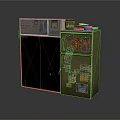 Vintage Refrigerator Freezer with Colorful Stickers and Posters on Door and Small Items on Top in Home Interior