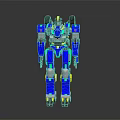 Blue And Yellow Robot 3D Model With Mechanical Structure And Reflective Surface 3d model