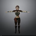 3D Character Woman With Arms Outstretched In Decorative Green Top Red Accents Black Pants Boots