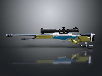 Modern Sniper Rifle With Sniper Scope Yellow And Blue Components 3d model