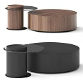 Modern Round Walnut And Black Nested Coffee Table Set With Minimalist Design Elements
