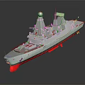 Modern Warship With Gray Hull Red Bottom Radar System And Superstructure Features 3d model