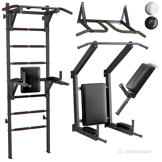 Multifunctional Sports Equipment For Home Gym With Pull Up Bar Ab Bench And Exercise Ball 3d model 