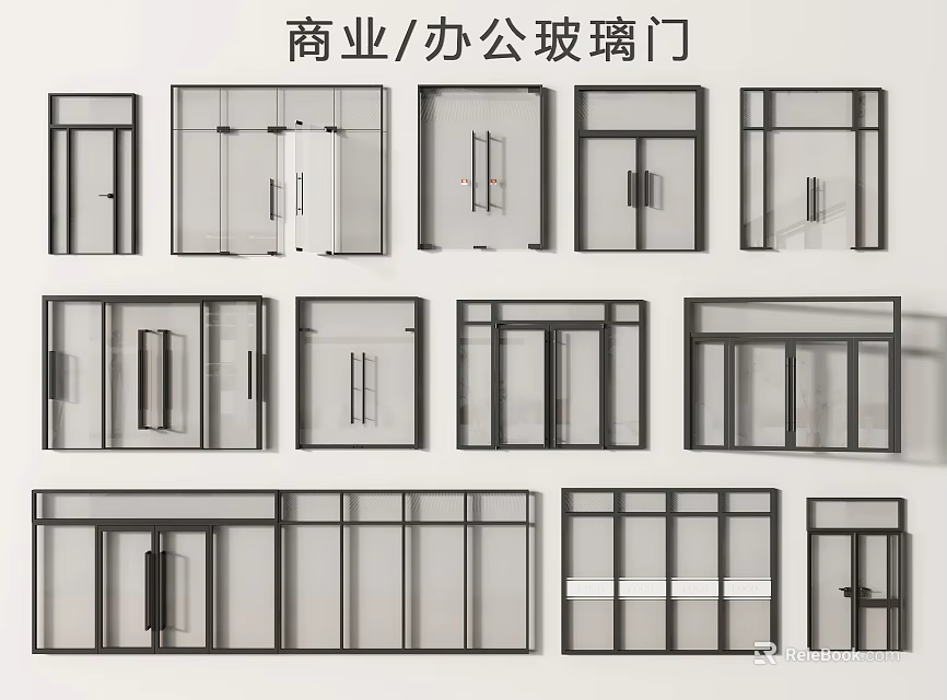 Commercial Office Glass Doors With Various Designs And Modern Features For Buildings 3d model 