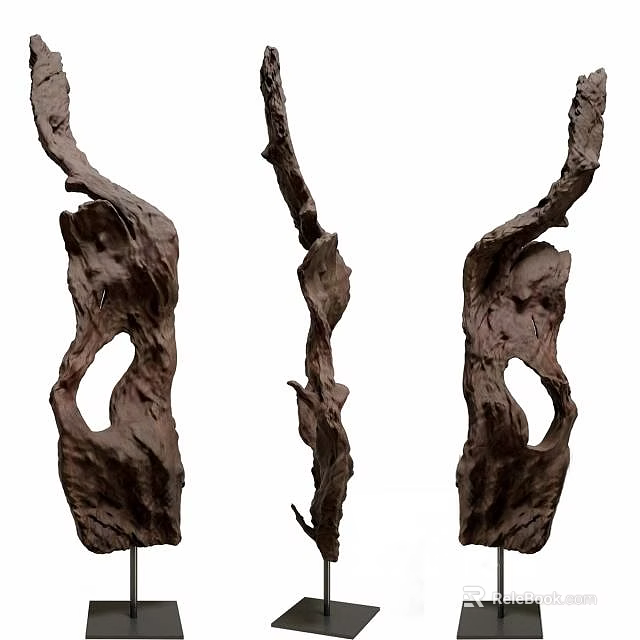 Unique Sculptural Wooden Decorative Ornament Set With Natural Curved Design For Modern Home 3d model 