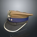 Vintage Style Brown Blue Brim Hat With Stars And Emblem Design