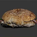 Tasty Ham Sandwich With Fresh Greens Creamy Sauce on Flour Dusted Crusty Bread