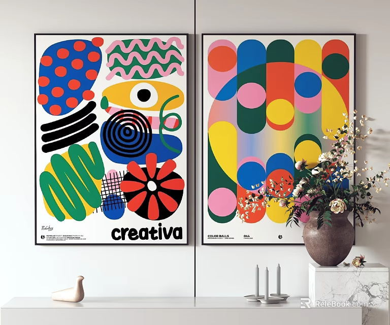 Colorful Abstract Posters With Creative Geometric Patterns And Home Decor Elements 3d model 