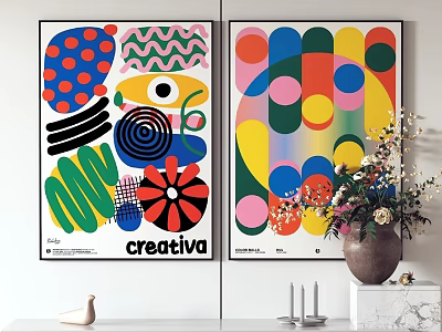 Colorful Abstract Posters With Creative Geometric Patterns And Home Decor Elements 3d model