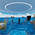 Offshore Oil Platform Control Room With Two Operators And Drilling Equipment