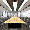 Modern Conference Room Interior With Long Wooden Table And Black Office Chairs