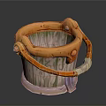 Decorative Household Bucket With Wooden Texture Orange Metal Handle And Green Accents