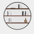 Modern Circular Wall Cabinet With Three Wooden Shelves Books And Decorative Vase