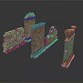 Ruined Ancient Stone Wall And Pillar Structures With Broken Remnants 3d model