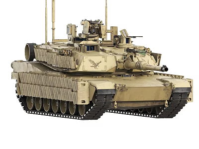 Sand Colored Military Main Battle Tank With Turret Cannon Antennas And Tracks 3d model
