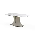 Modern Dining Table Set With Oval White Tabletop And Six Light Gray Chairs 3d model