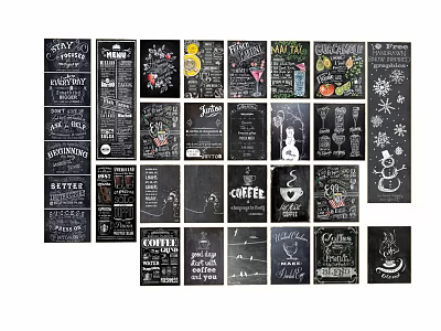 Chalkboard Style Wall Hangings with Diverse Coffee Menu and Breakfast Prints for Home Kitchen Decor 3d model