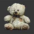 White Fluffy Teddy Bear with Brown Bow Tie Text on Paws on Black Reflective Surface 3d model