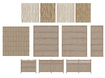 Various Woven Bamboo Fence Panel Styles With Different Striped And Grid Patterns 3d model